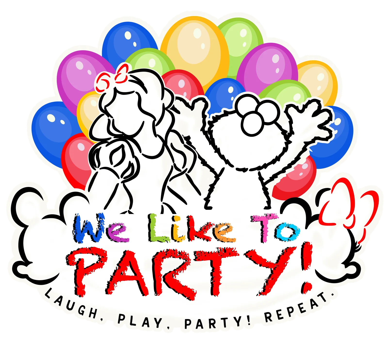 Cheerful Stick Figure Cartoon Clipart Celebrating Party Time with Colorful Balloons