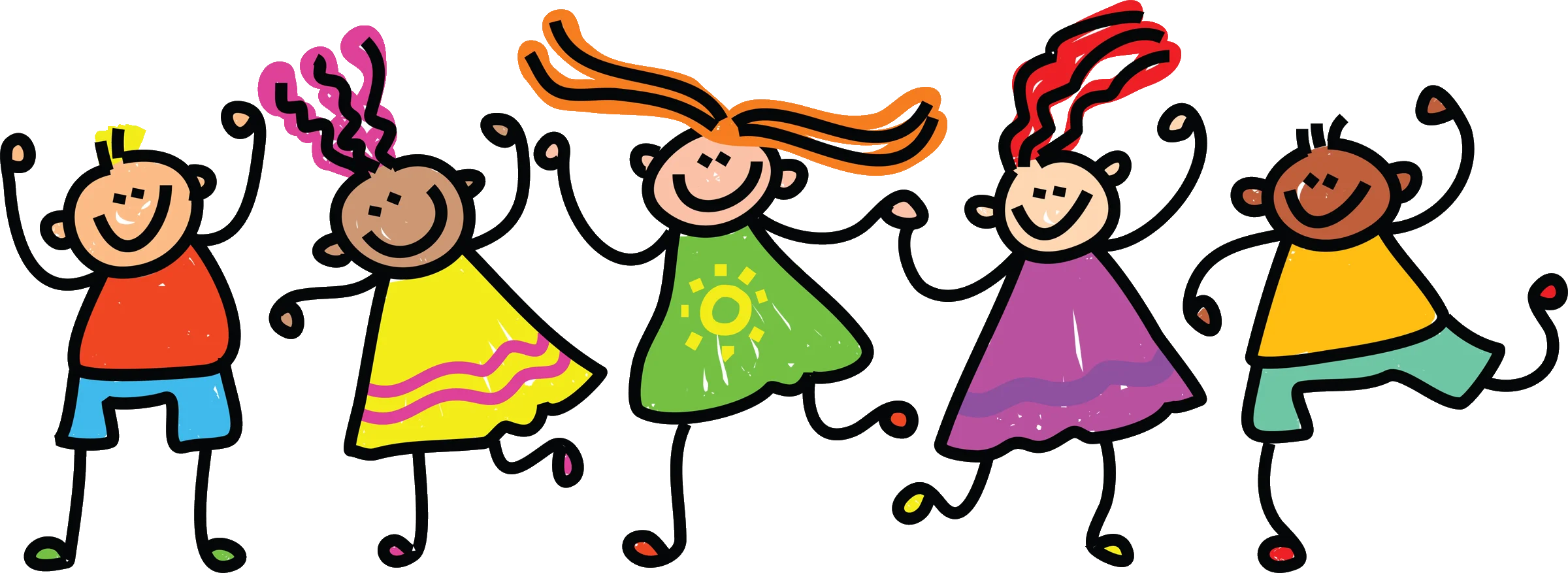 Cheerful Stick Figure Children Dancing in Playful Party Clipart Celebration