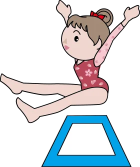 Cheerful Young Gymnast Performing Dynamic Balance on Padded Gymnastics Clipart