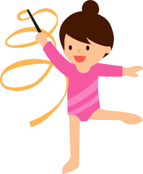 Cheerful Young Gymnast Performing Rhythmic Gymnastics Ribbon Dance Clipart