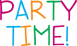 Colorful and Playful Party Time Clipart Design with Dynamic Letters