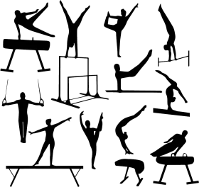 Dynamic Black Silhouettes Gymnastics Athletes Performing Clipart Collection