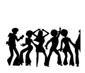 Energetic Retro Dance Party Silhouettes Disco Clipart Illustration