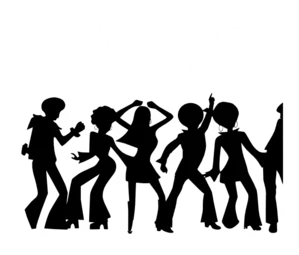Energetic Retro Dance Party Silhouettes Disco Clipart Illustration