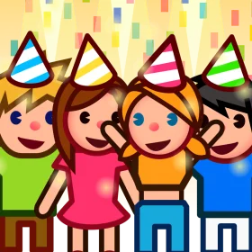 Festive Friends Celebration: A Cheerful Birthday Party Clipart Scene