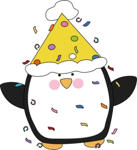 Festive Penguin Chef Clipart: Celebrating with Cheese Hat and Confetti