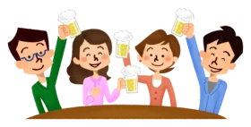 Friends Enjoying Festive Celebration with Raised Beer Glasses Clipart Illustration