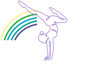 Graceful Gymnast Performing Handstand Near Rainbow Clipart Illustration