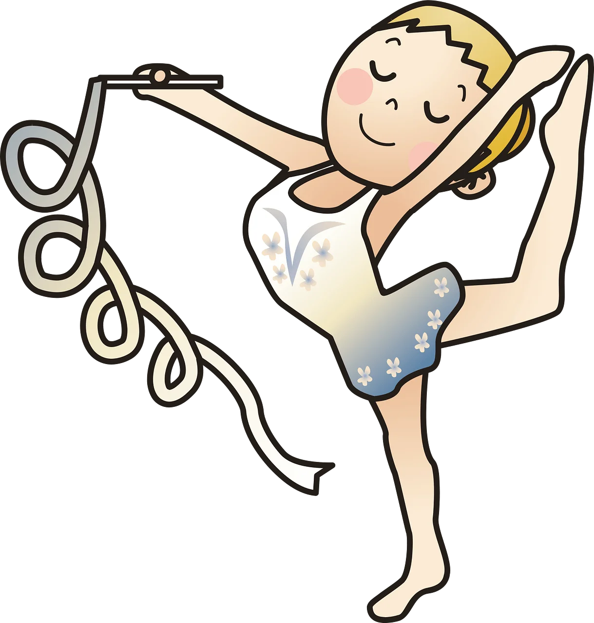 Graceful Rhythmic Gymnastics Ribbon Dance Clipart Illustration of Dynamic Performance