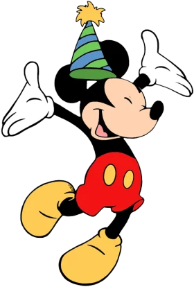 Mickey Mouse Celebrating with Cheerful Party Hat and Festive Excitement Clipart