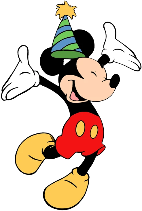 Mickey Mouse Celebrating with Cheerful Party Hat and Festive Excitement Clipart