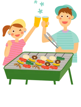 Summer Barbecue Party Clipart: Cheerful Grill Scene with Friends Enjoying Outdoor Cooking