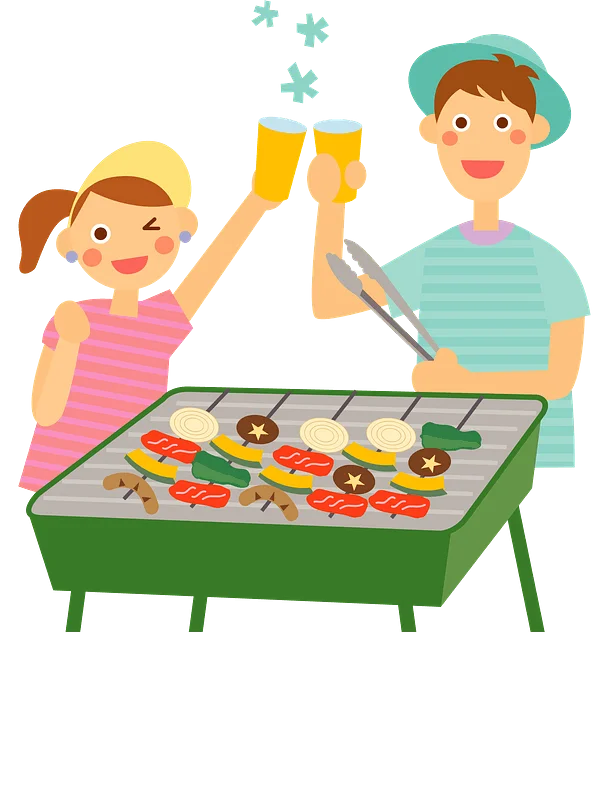 Summer Barbecue Party Clipart: Cheerful Grill Scene with Friends Enjoying Outdoor Cooking