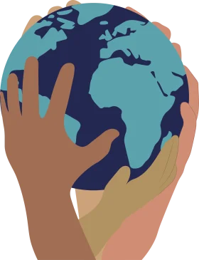 Collaborative Global Unity: Diverse Hands Embracing Earth Clipart Illustration