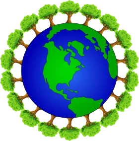 Eco-Friendly Globe Surrounded by Lush Green Trees Clipart Illustration