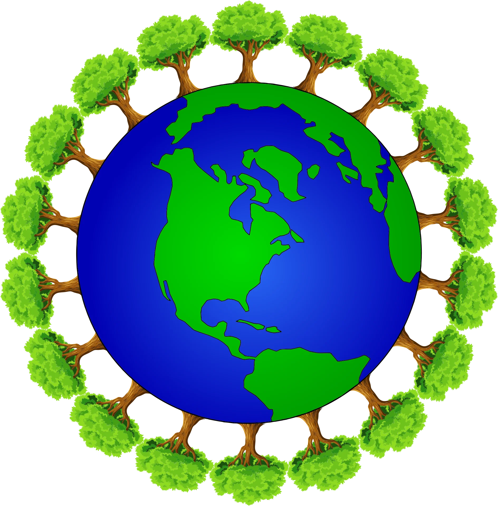 Eco-Friendly Globe Surrounded by Lush Green Trees Clipart Illustration