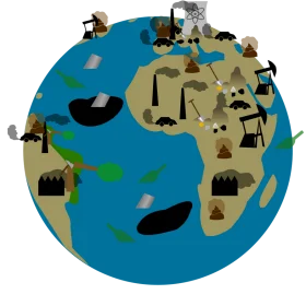 Global Industrial Impact: Earth's Continents Showcasing Manufacturing and Resource Extraction Clipart