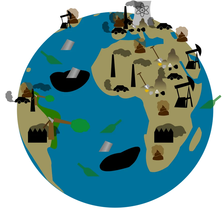 Global Industrial Impact: Earth's Continents Showcasing Manufacturing and Resource Extraction Clipart