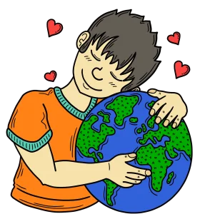 Heartwarming Earth Day Clipart: Person Embracing Global Harmony with Compassion