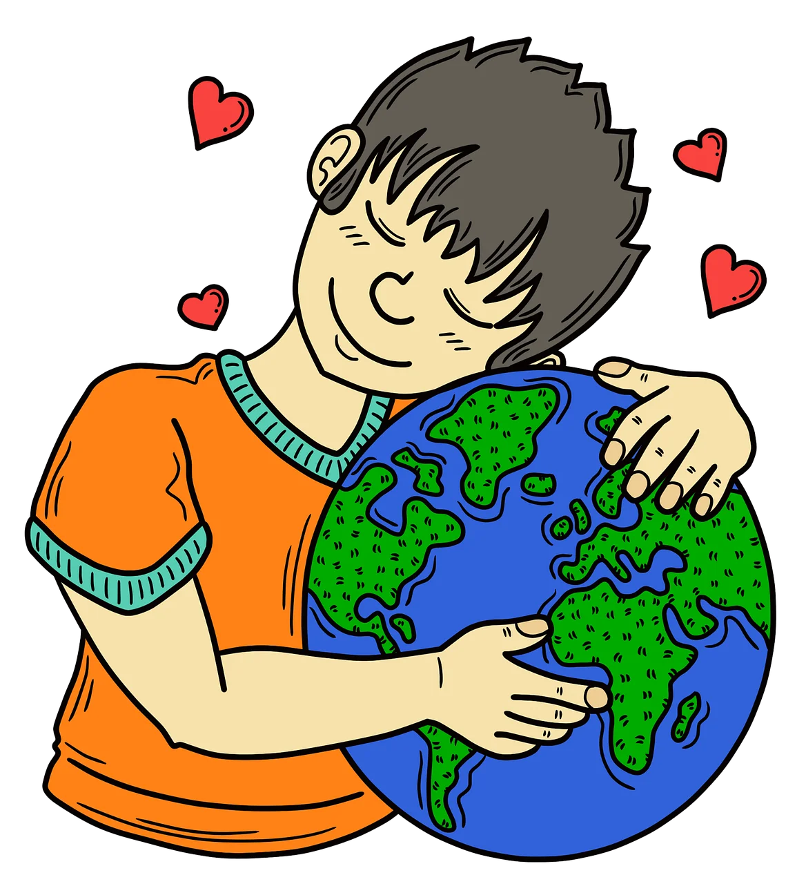 Heartwarming Earth Day Clipart: Person Embracing Global Harmony with Compassion