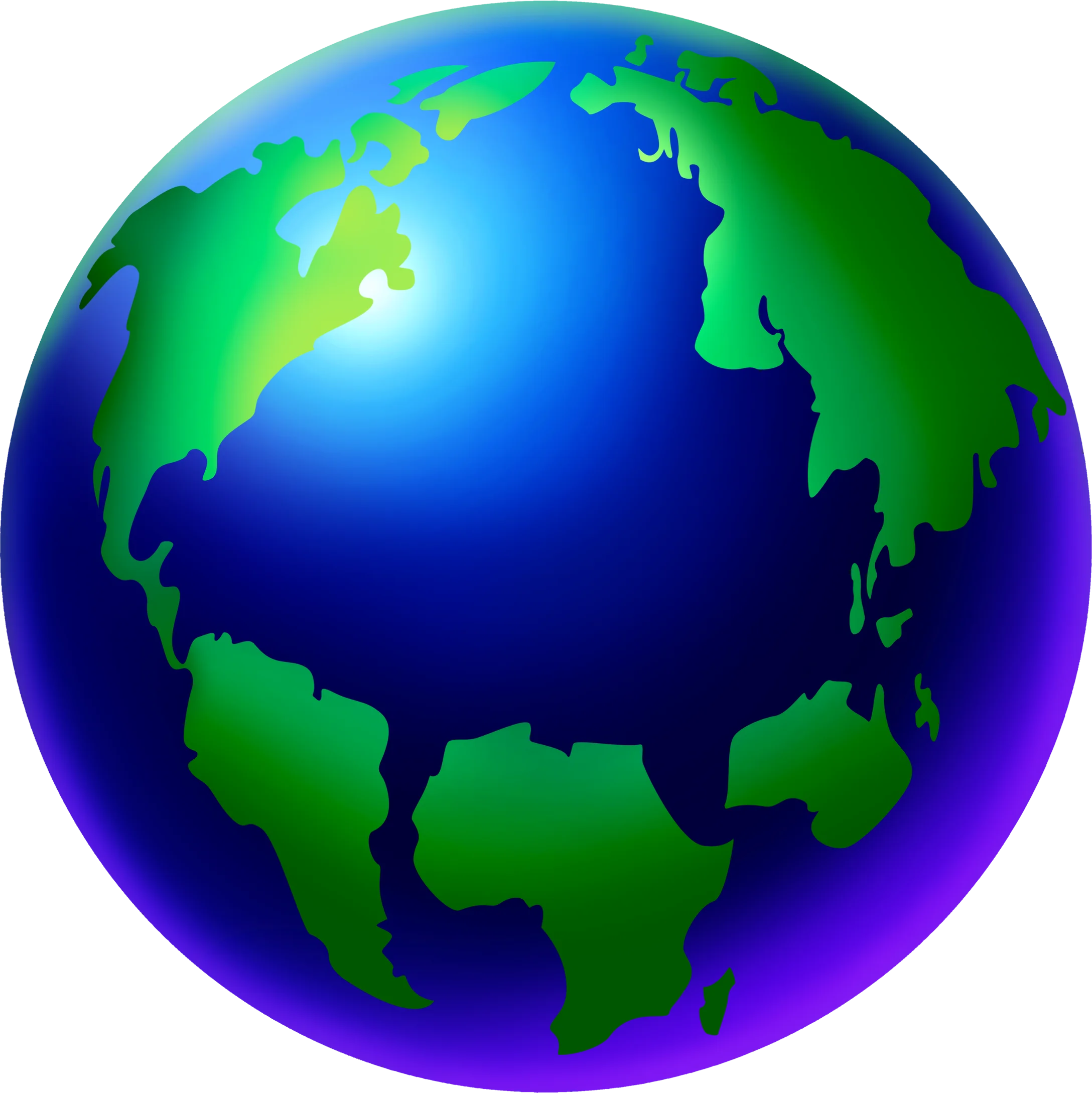 Stylized Digital Earth Clipart - Global Representation with Luminous Continents and Oceans