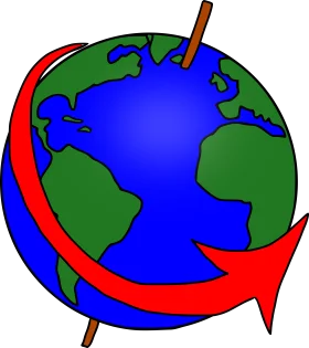 Stylized Earth Rotation Clipart with Curved Red Arrow Symbolizing Global Dynamics