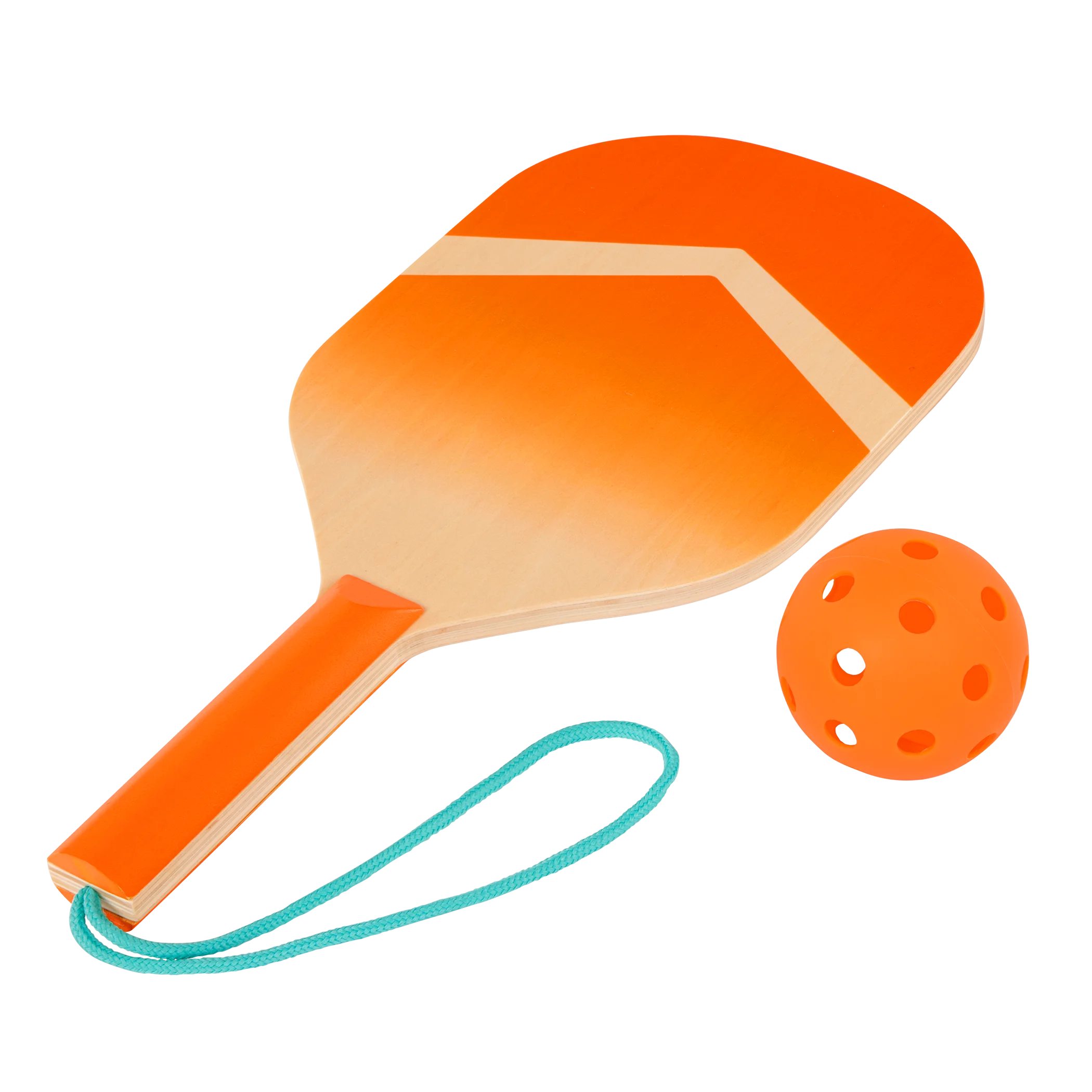 Bright Orange Pickleball Paddle and Perforated Ball Sporty Clipart Design