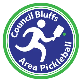 Council Bluffs Area Pickleball Clipart Logo with Dynamic Player Motion