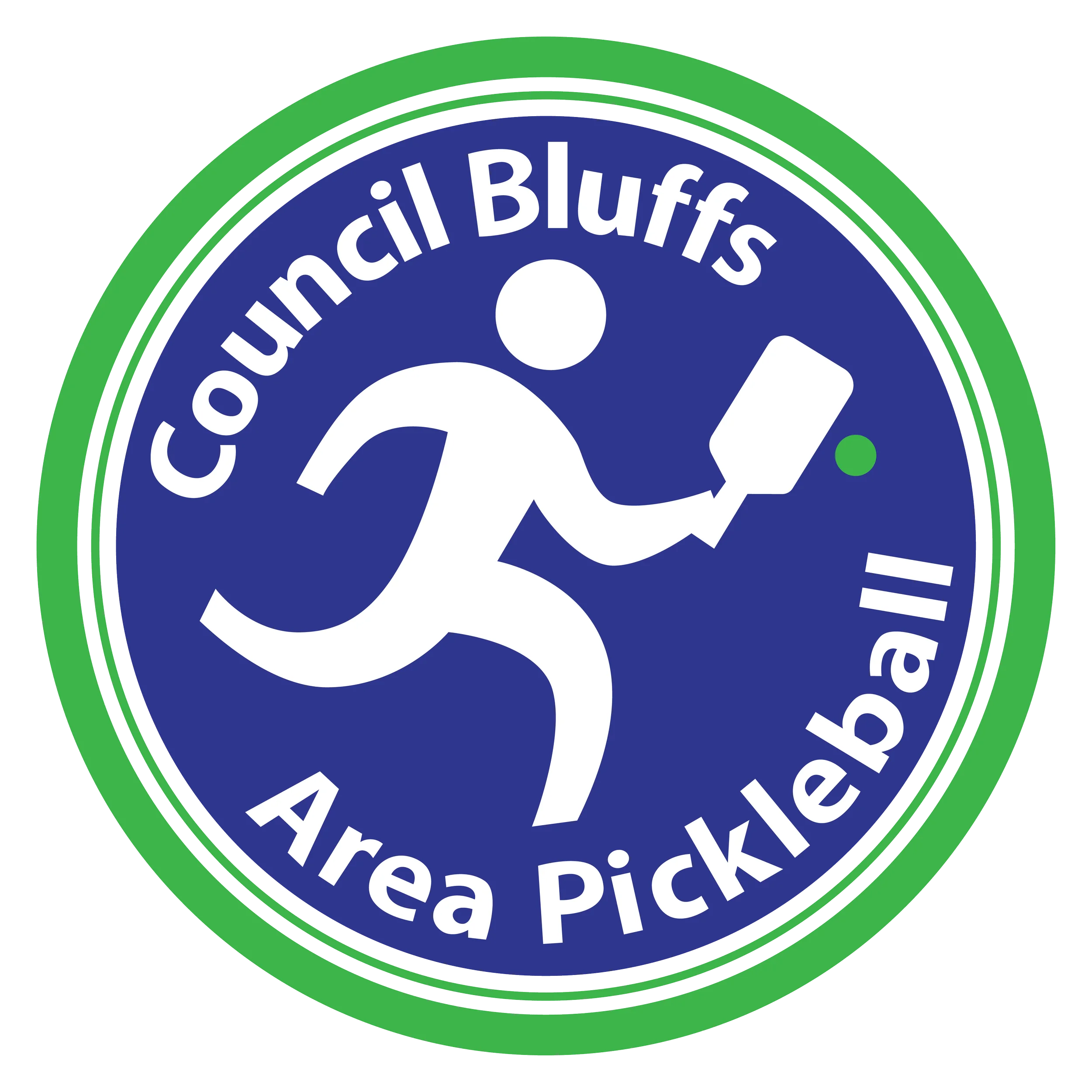 Council Bluffs Area Pickleball Clipart Logo with Dynamic Player Motion