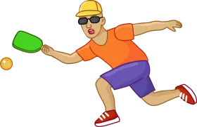 Energetic Pickleball Player in Dynamic Action Pose Cartoon Clipart Illustration