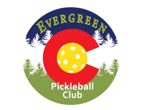 Evergreen Pickleball Club Colorado-Inspired Logo Clipart Design with Mountain Scene