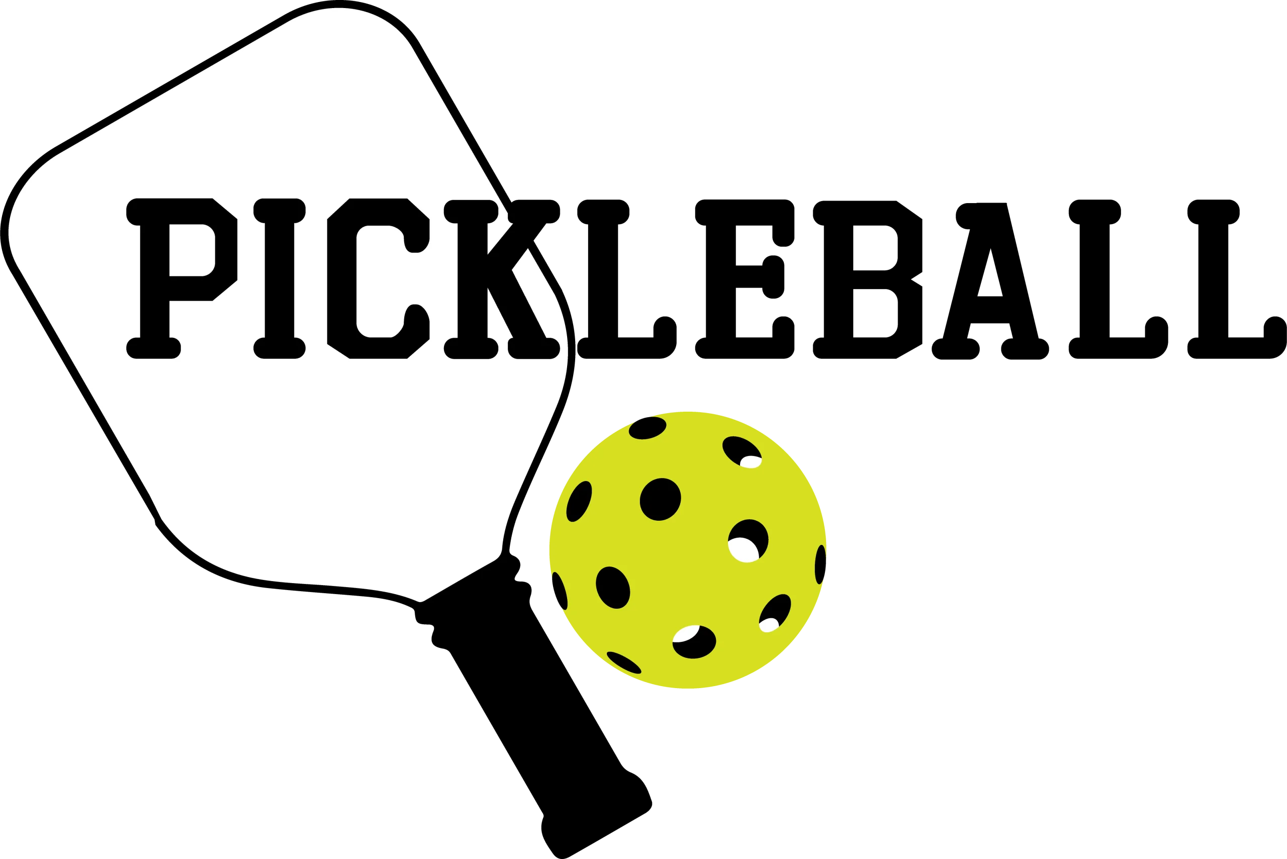 Minimalist Pickleball Paddle and Ball Clipart Design with Bold Typography