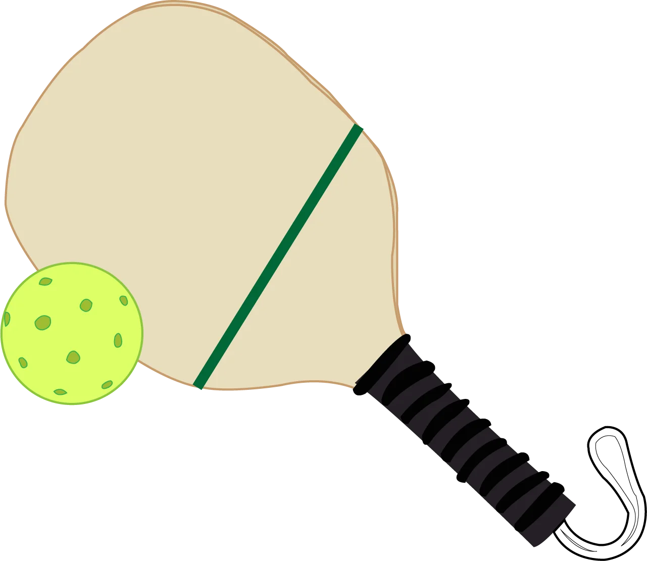 Minimalist Pickleball Paddle and Neon Green Ball Stylized Clipart Design