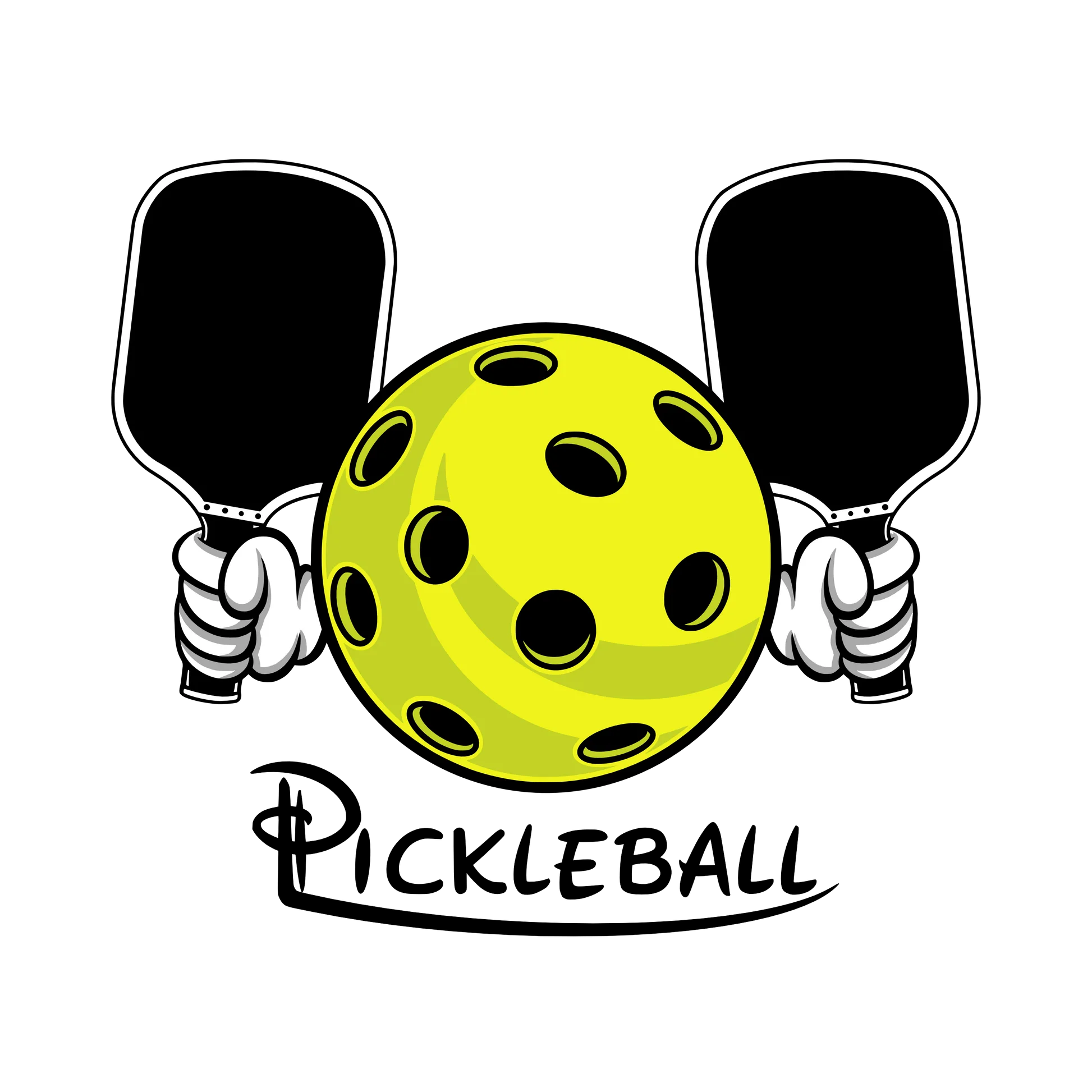 Playful Mickey Mouse Inspired Pickleball Paddle and Ball Cartoon Clipart Design