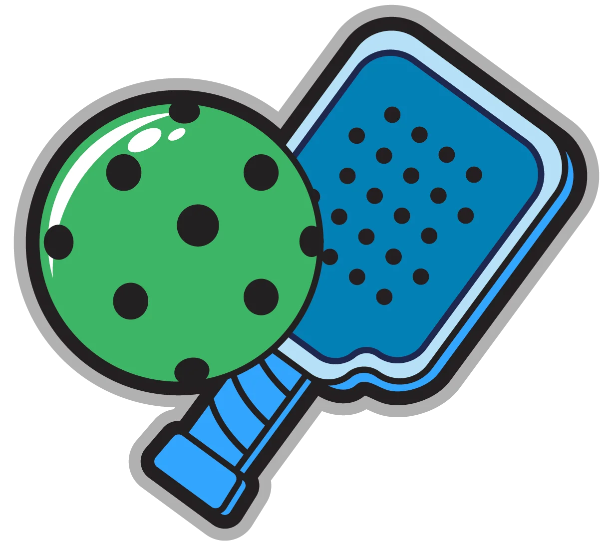 Playful Pickleball Paddle and Ball Cartoon Clipart Design for Sports Enthusiasts