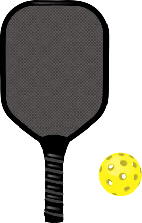 Professional Pickleball Equipment Clipart: Dark Gray Paddle and Perforated Yellow Ball