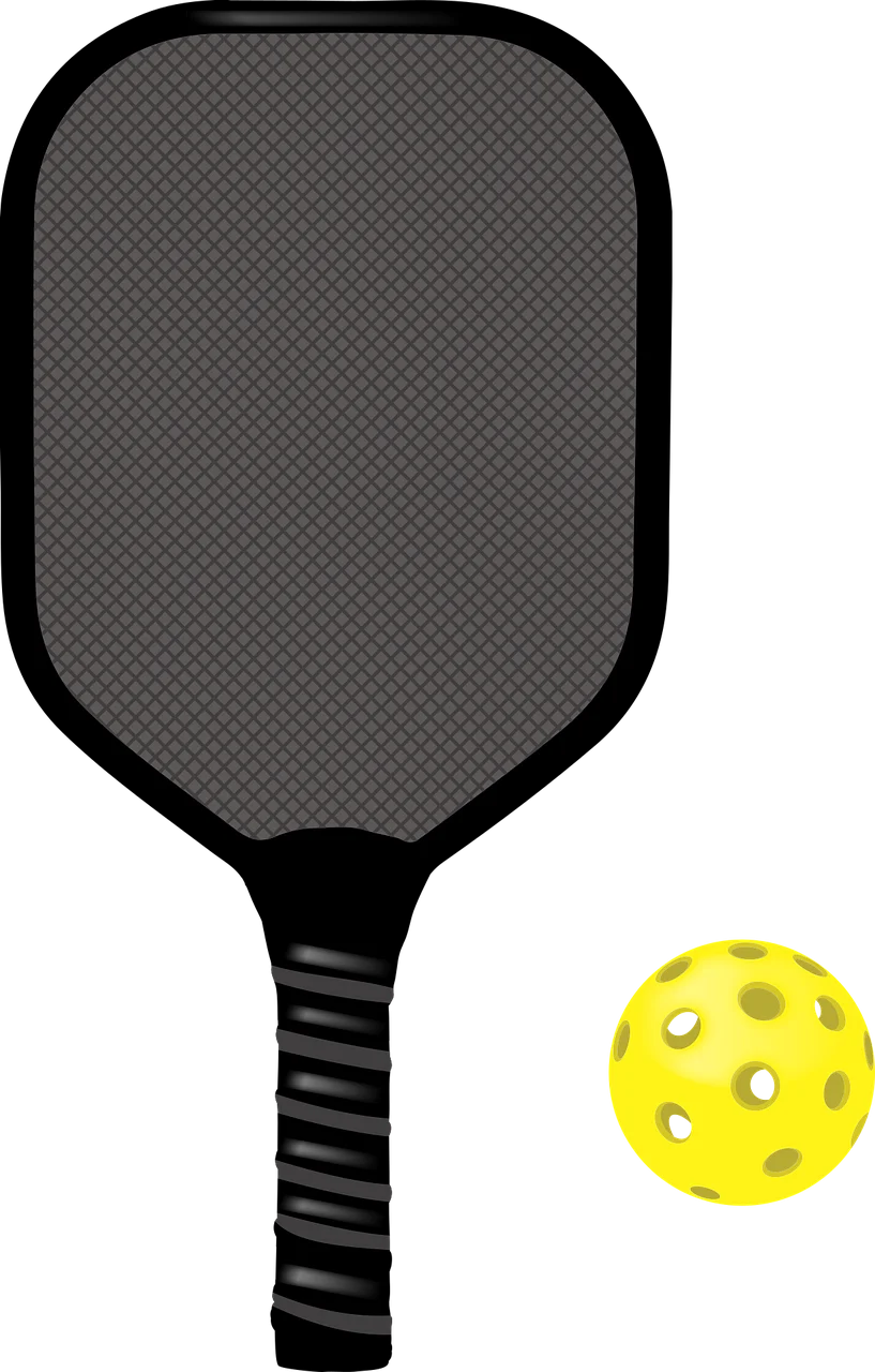 Professional Pickleball Equipment Clipart: Dark Gray Paddle and Perforated Yellow Ball
