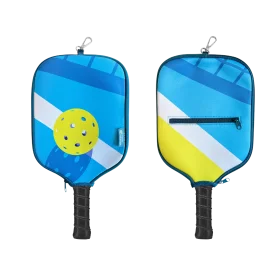 Professional Pickleball Paddle Clipart Design in Cool Blue and Yellow Tones