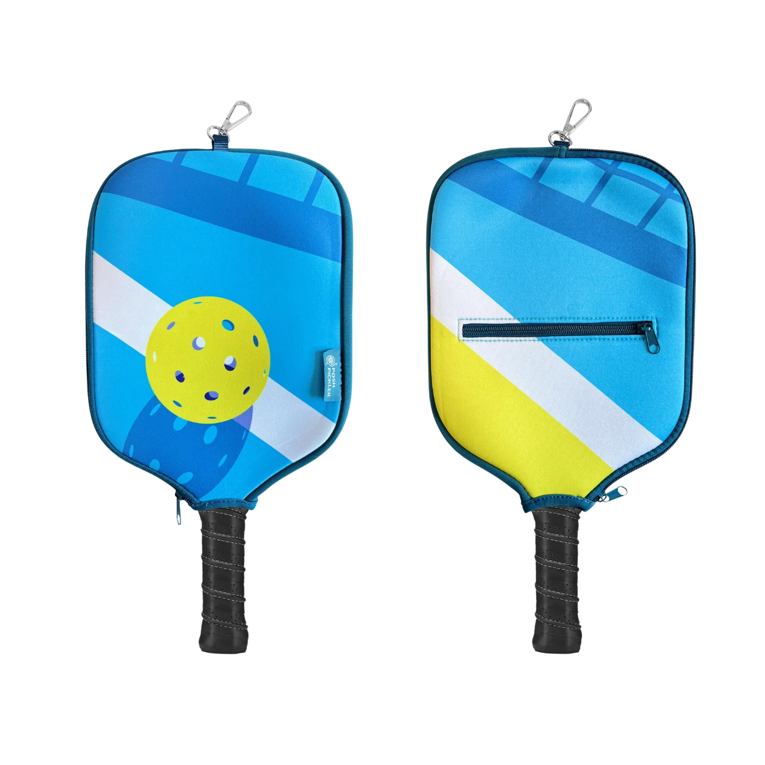 Professional Pickleball Paddle Clipart Design in Cool Blue and Yellow Tones
