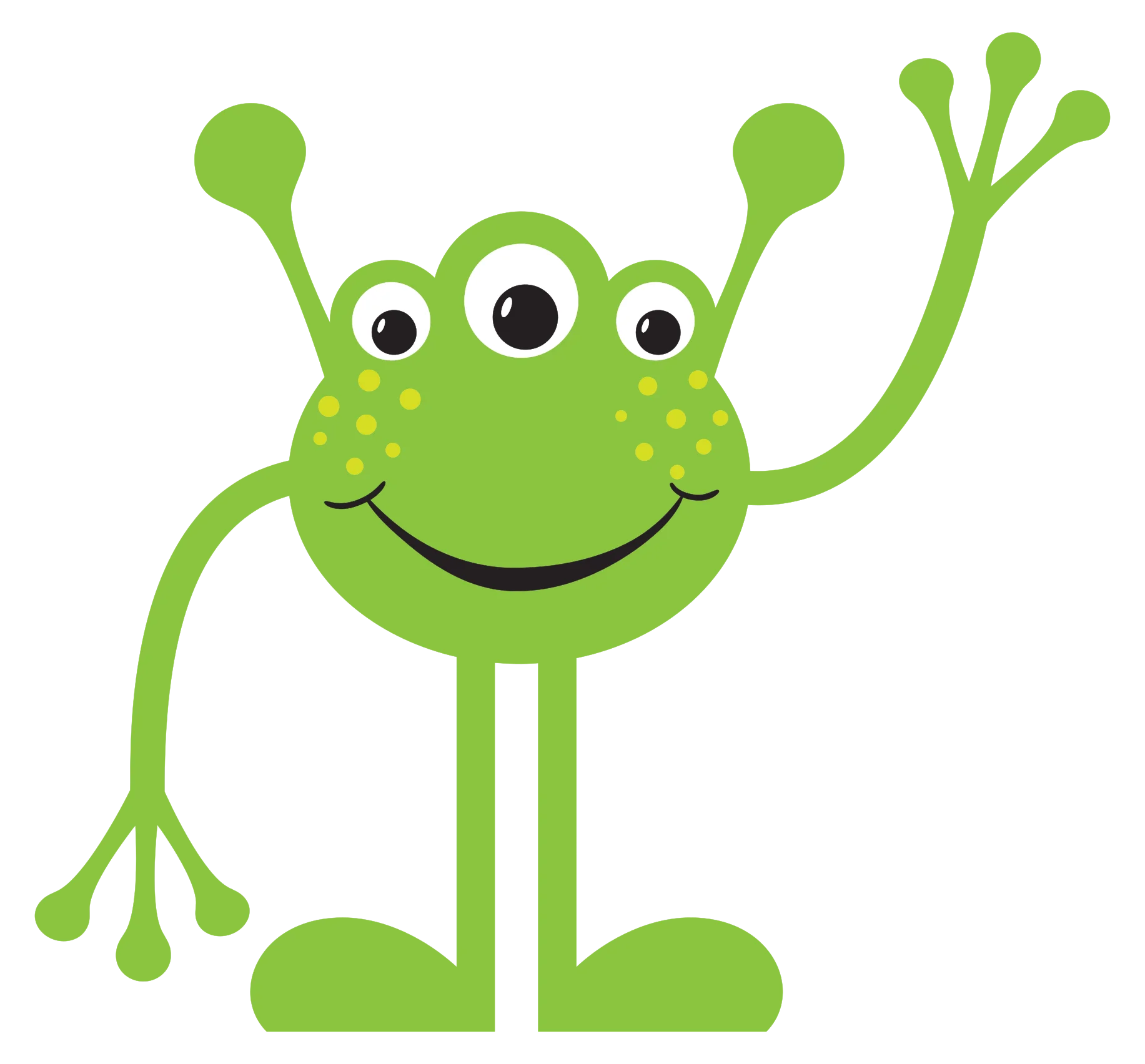 Cheerful Three-Eyed Green Alien Clipart Character with Friendly Smile