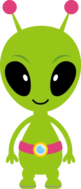 Cute Friendly Green Alien Clipart Cartoon Character with Big Eyes