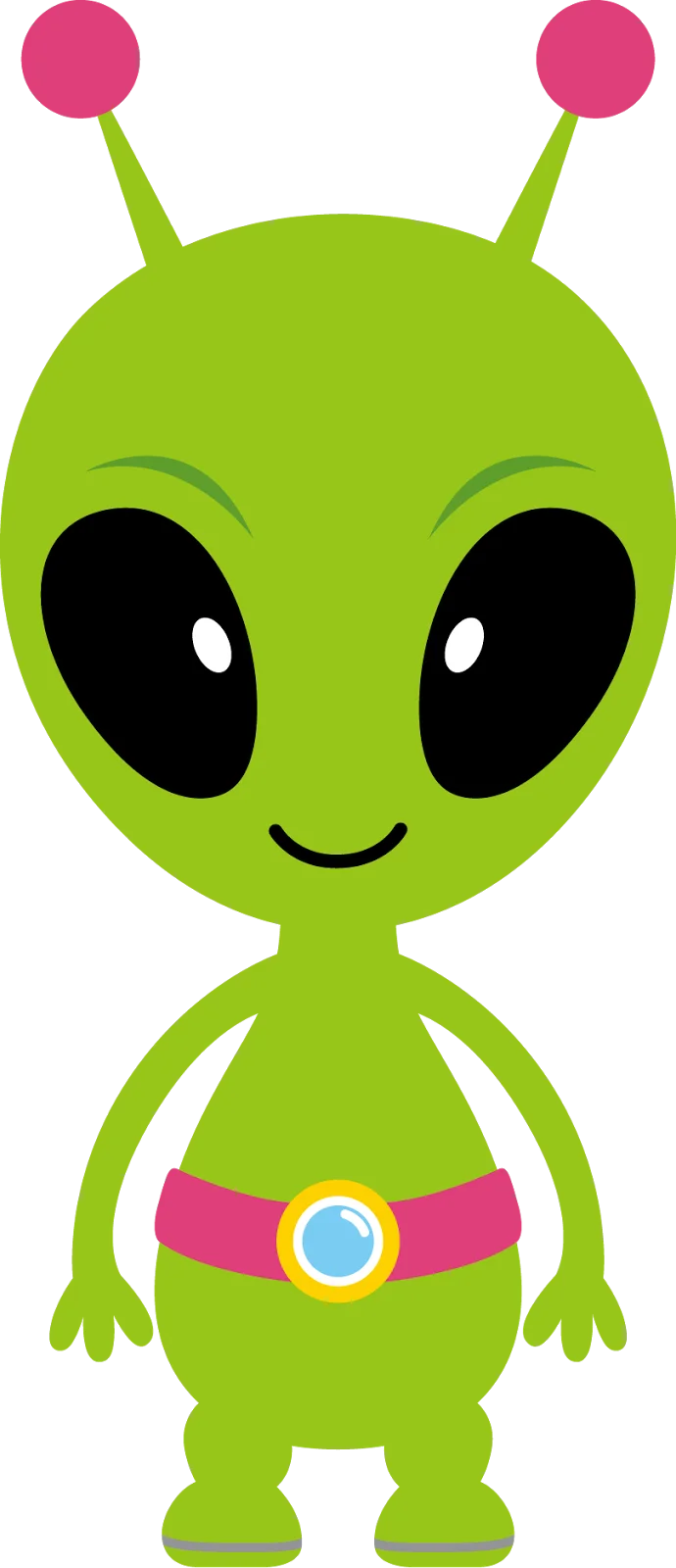 Cute Friendly Green Alien Clipart Cartoon Character with Big Eyes
