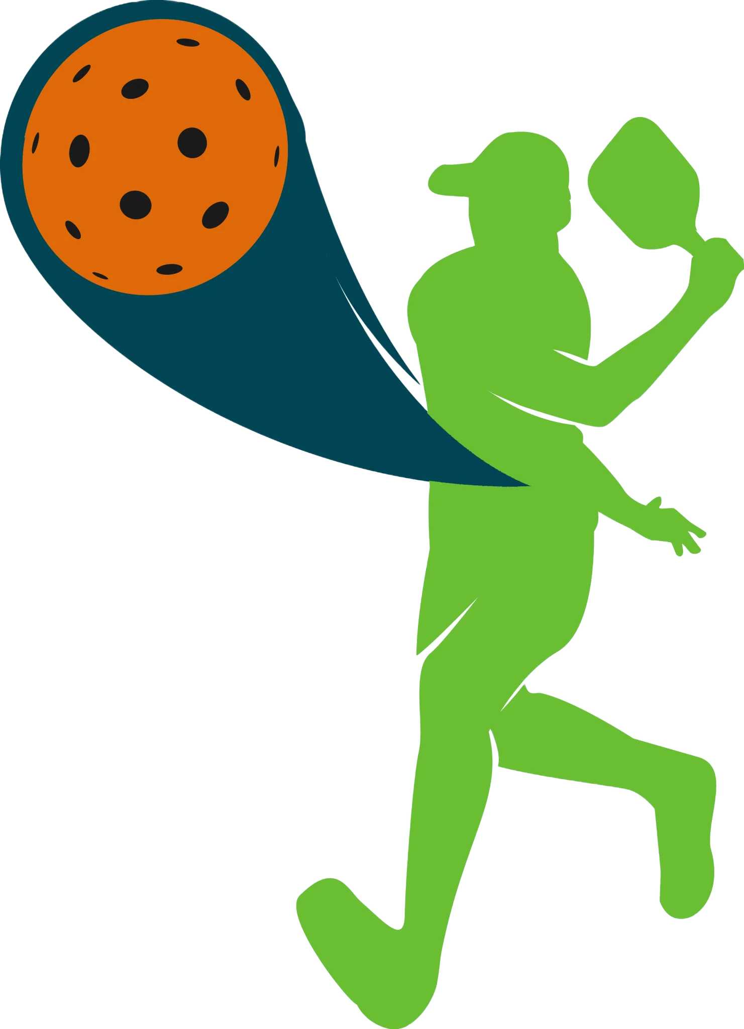 Dynamic Pickleball Player Motion Silhouette with Energetic Ball Clipart Design