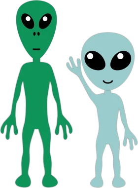 Friendly Extraterrestrial Encounter: Two Stylized Alien Clipart Characters Illustration