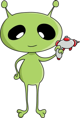 Friendly Green Extraterrestrial Character Holding Retro Space Blaster Clipart Illustration