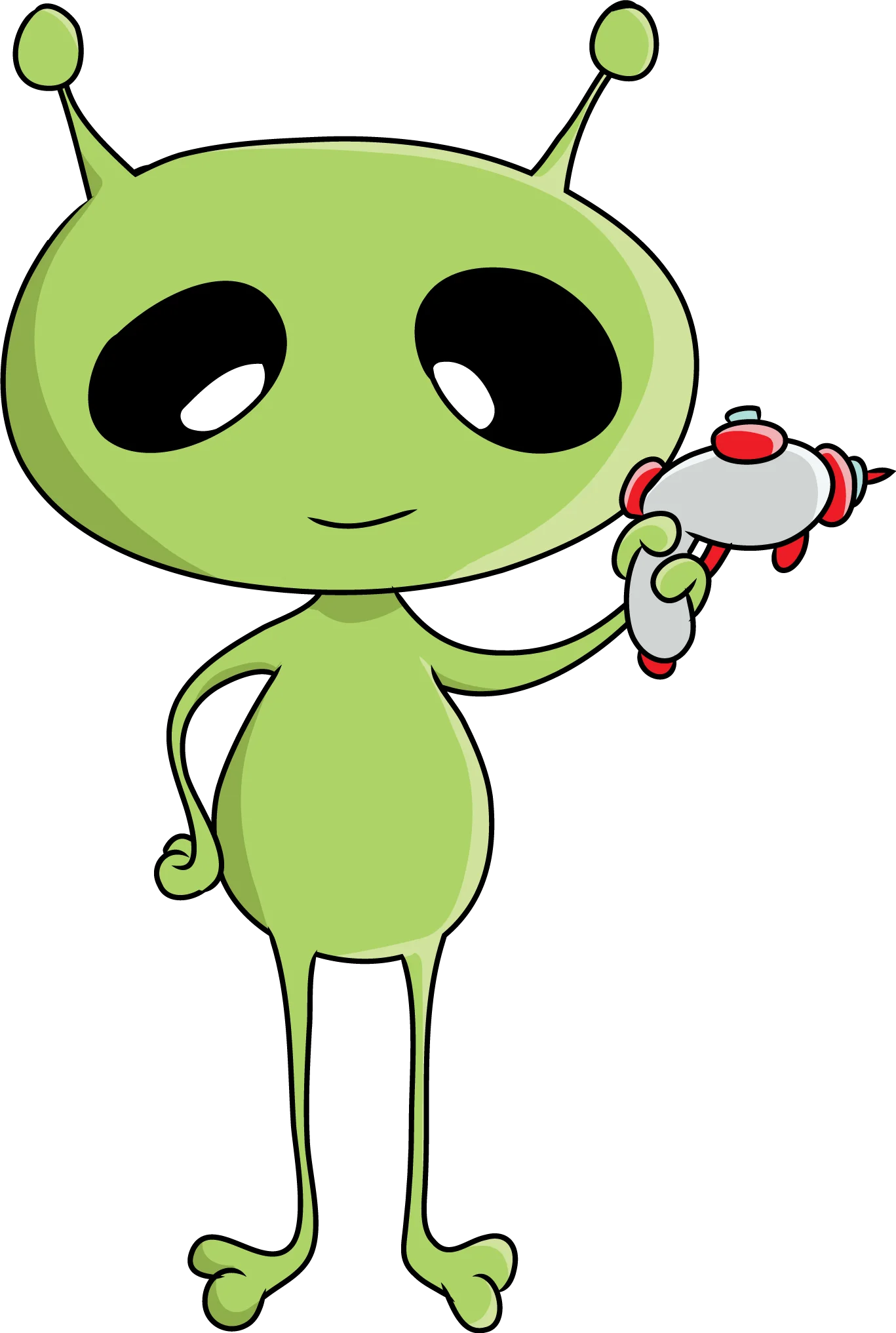 Friendly Green Extraterrestrial Character Holding Retro Space Blaster Clipart Illustration