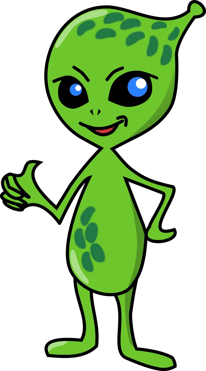 Friendly Green Extraterrestrial Clipart Character with Big Blue Eyes