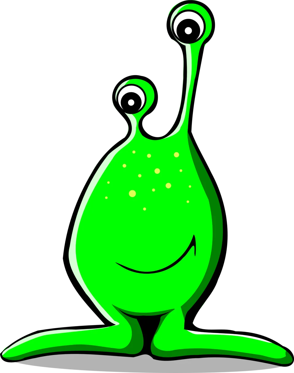 Friendly Green Extraterrestrial Clipart Character with Quirky One-Eyed Stalks