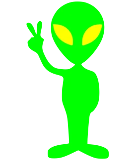 Friendly Green Extraterrestrial Clipart Giving Peace Sign with Large Eyes