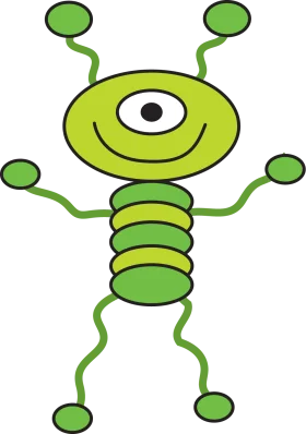 Friendly One-Eyed Green Extraterrestrial Creature Cartoon Clipart Design